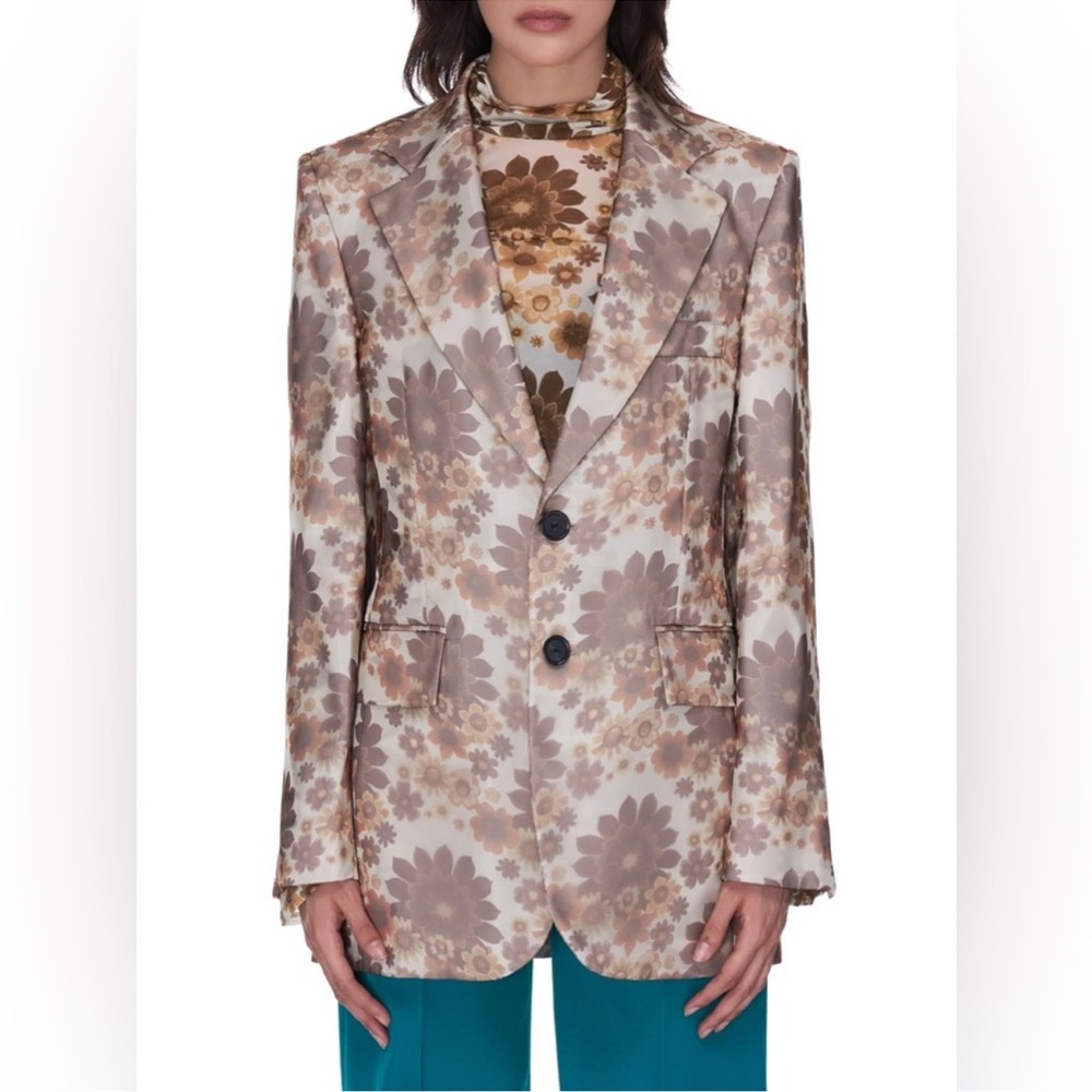 Kwaidan Editions Vintage Print Long Sleeve Viscose Layering Brown Floral Top